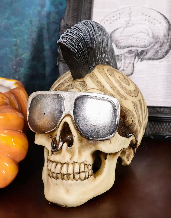 ebros gift Celtic Tattoo Knotwork Mohawk Black Punk Haired Skull With Cool Shades Figurine