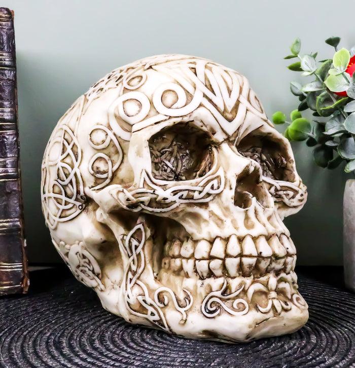 ebros gift Celtic Tribal Tattoo Homo Sapien Skull Statue Ossuary Skeleton Cranium Figurine
