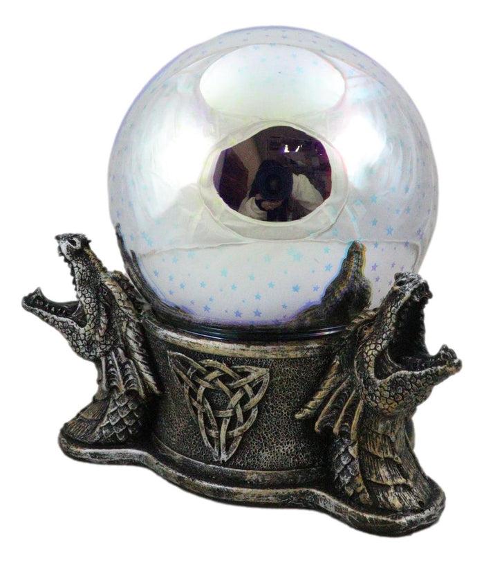 Ebros Gift Celtic Trinity Knotwork Roaring Dragons LED Night Light Magic Stars Glass Ball