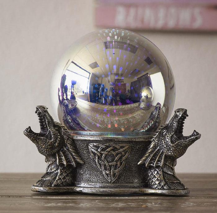 ebros gift Celtic Trinity Knotwork Roaring Dragons LED Night Light Magic Stars Glass Ball