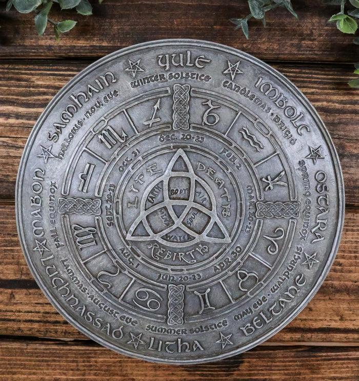 ebros gift Celtic Trinity Triquetra Knot With Wicca Symbols Wheel of The Year Wall Plaque