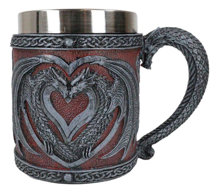 Ebros Gift Celtic Valentine Lovers Dual Dragons Romantic Red Heart Coffee Cup Mug 12oz