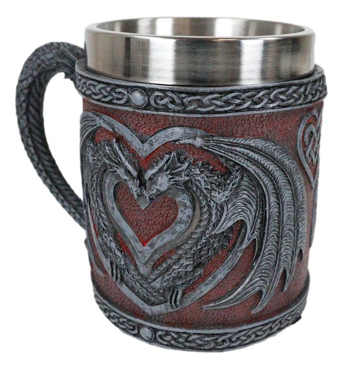 Ebros Gift Celtic Valentine Lovers Dual Dragons Romantic Red Heart Coffee Cup Mug 12oz