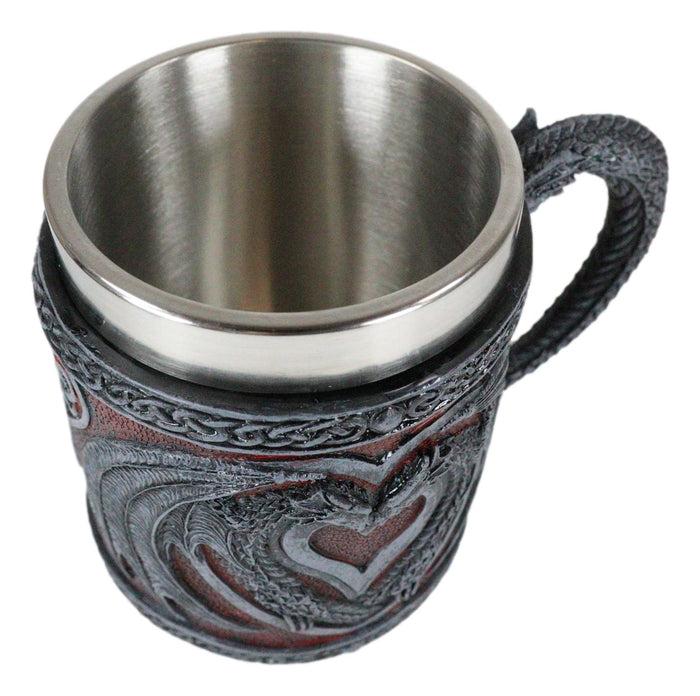 Ebros Gift Celtic Valentine Lovers Dual Dragons Romantic Red Heart Coffee Cup Mug 12oz