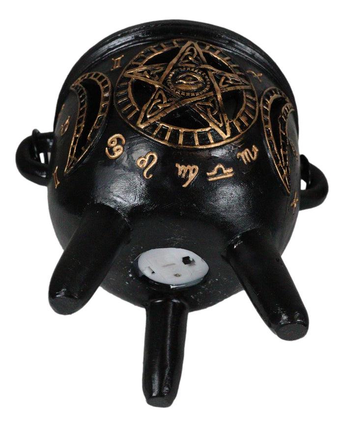 Ebros Gift Celtic Wicca Black Magic Occult All Seeing Eye Pentagram LED Cauldron Figurine
