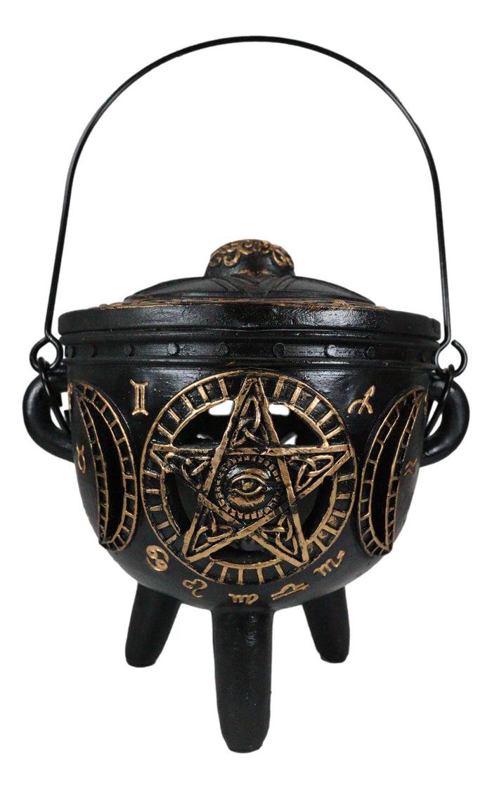 Ebros Gift Celtic Wicca Black Magic Occult All Seeing Eye Pentagram LED Cauldron Figurine
