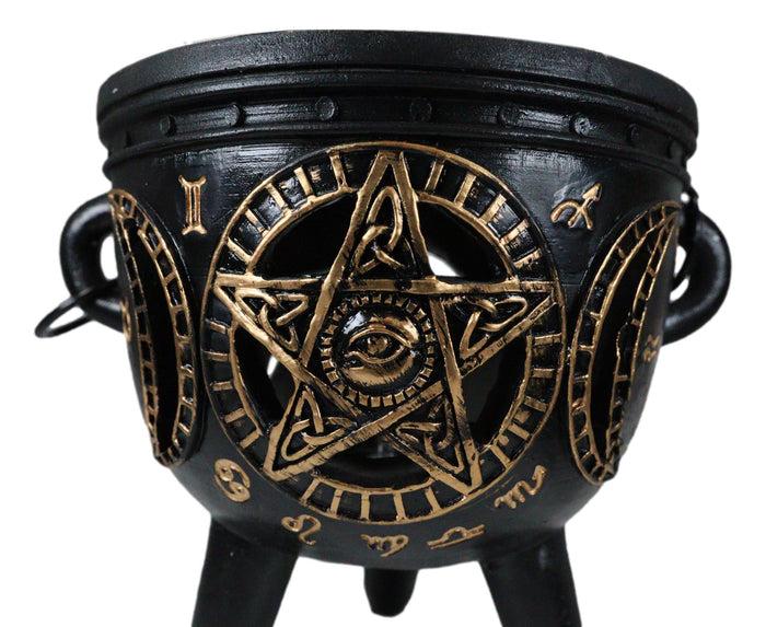 Ebros Gift Celtic Wicca Black Magic Occult All Seeing Eye Pentagram LED Cauldron Figurine