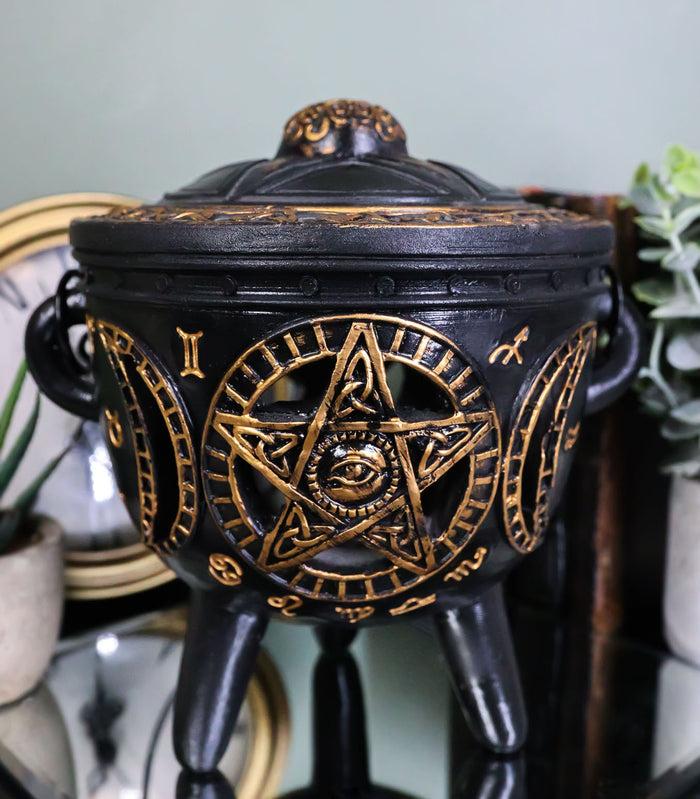 ebros gift Celtic Wicca Black Magic Occult All Seeing Eye Pentagram LED Cauldron Figurine