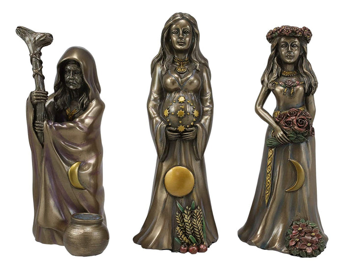 Ebros Gift Celtic Wiccan Moon Cycle Triple Goddess Maiden Mother Crone Statue Set Of 3