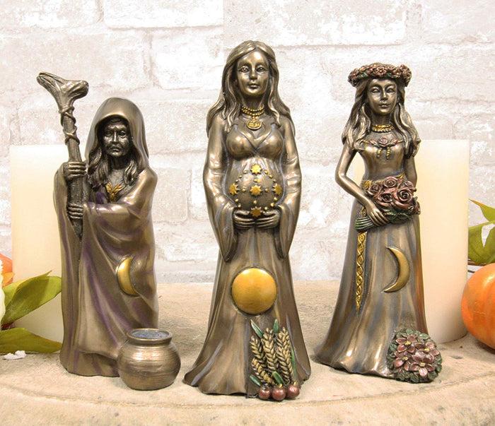 ebros gift Celtic Wiccan Moon Cycle Triple Goddess Maiden Mother Crone Statue Set of 3