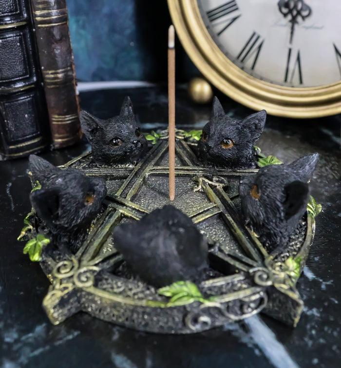 ebros gift Celtic Wiccan Pentagram Ivy Penta 5 Black Cats Witching Hour Incense Burner