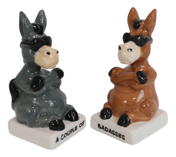 Ebros Gift Ceramic 'A Couple Of Badasses' Donkeys With Shades Pepper Shakers Figurine Set