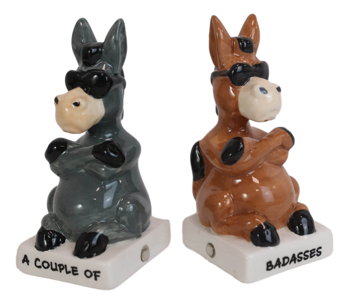 Ebros Gift Ceramic 'A Couple Of Badasses' Donkeys With Shades Pepper Shakers Figurine Set