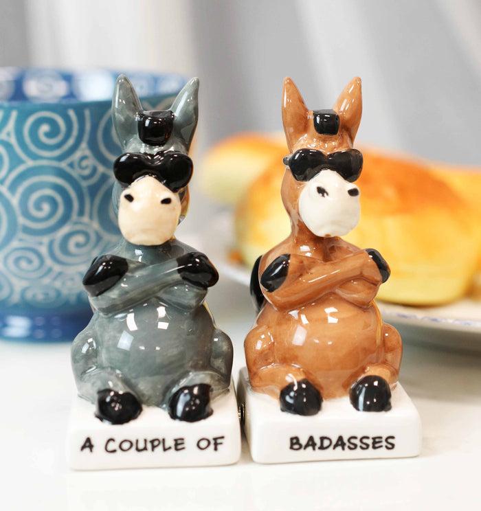 ebros gift Ceramic 'A Couple Of Badasses' Donkeys With Shades Pepper Shakers Figurine Set