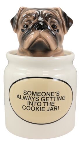 Ebros Gift Ceramic Adorable Hiding Thief Pugsie Pug Dog Cookie Jar With Air Tight Lid 9"H