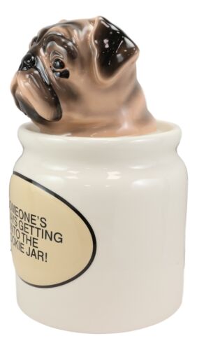 Ebros Gift Ceramic Adorable Hiding Thief Pugsie Pug Dog Cookie Jar With Air Tight Lid 9"H
