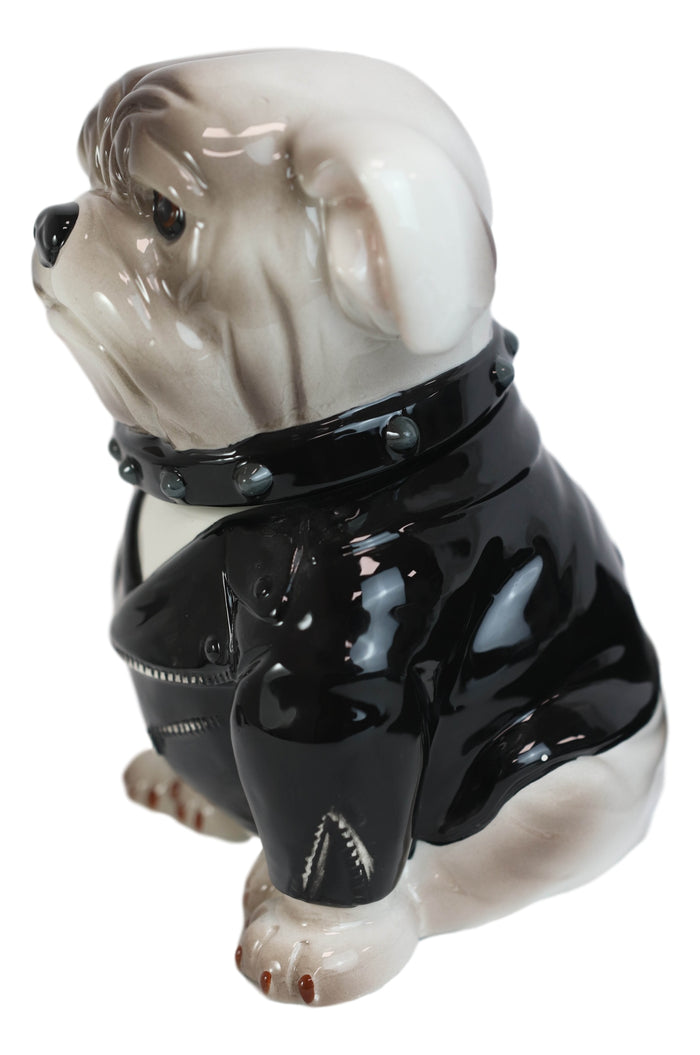 Ebros Gift Ceramic American Gangster Bully Bulldog With Spiked Collar Cookie Jar Figurine