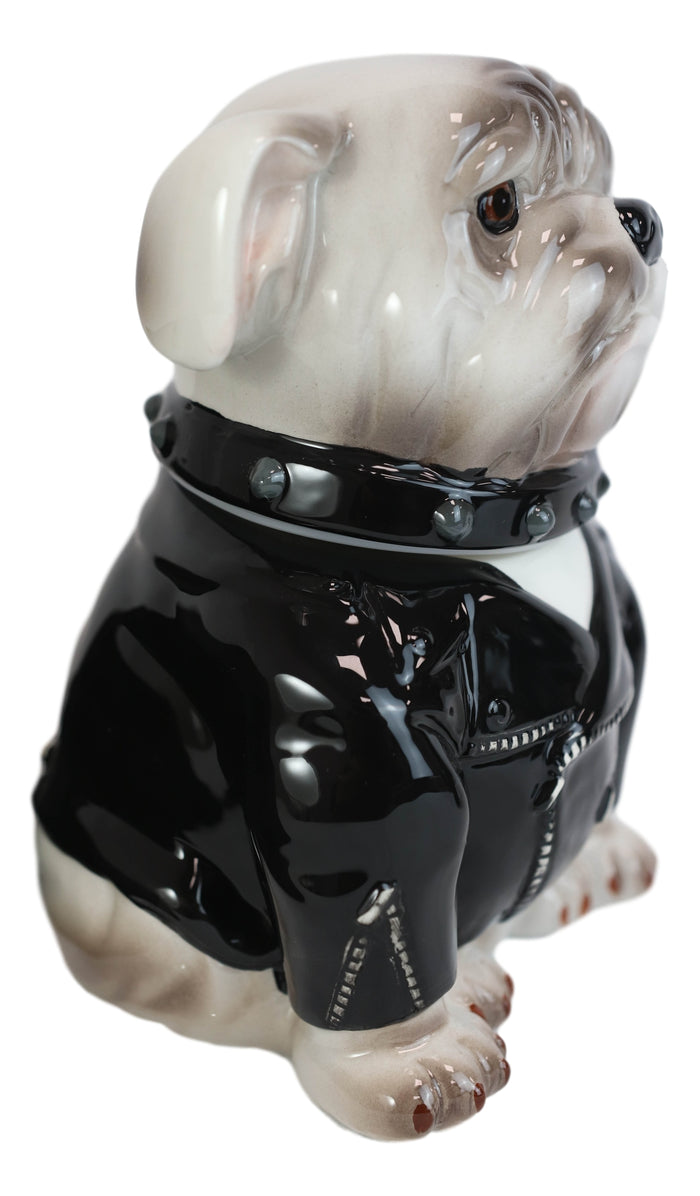 Ebros Gift Ceramic American Gangster Bully Bulldog With Spiked Collar Cookie Jar Figurine