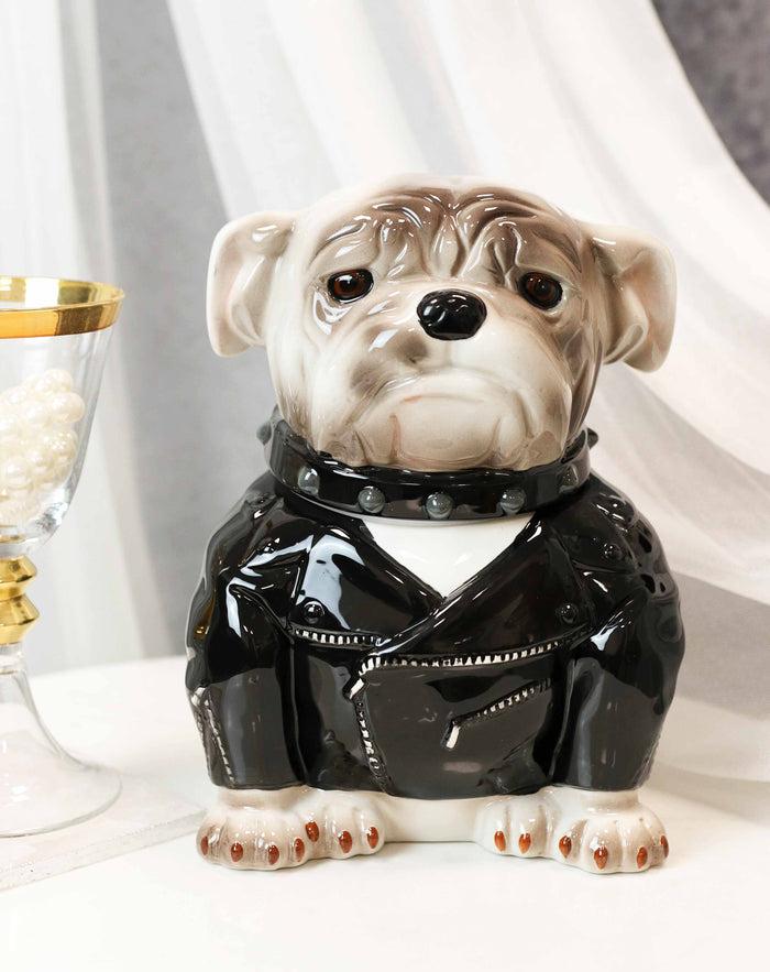 ebros gift Ceramic American Gangster Bully Bulldog With Spiked Collar Cookie Jar Figurine