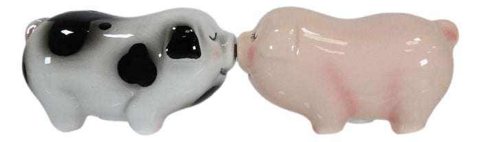 Ebros Gift Ceramic Animal Farm Porky Pigs Lover Couple Kissing Salt Pepper Shakers Set