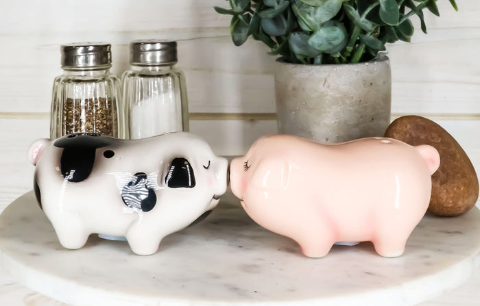 ebros gift Ceramic Animal Farm Porky Pigs Lover Couple Kissing Salt Pepper Shakers Set