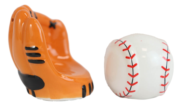 Ebros Gift Ceramic Baseball With Glove Mitt Sports Salt And Pepper Shakers Figurine Set