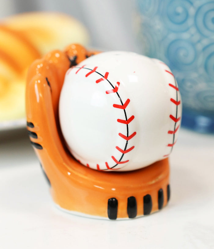 ebros gift Ceramic Baseball With Glove Mitt Sports Salt And Pepper Shakers Figurine Set