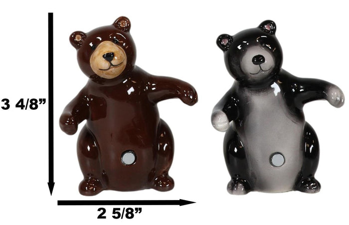 Ebros Gift Ceramic Black And Grizzly Brown Bears Hugging Dancing Salt And Pepper Shakers