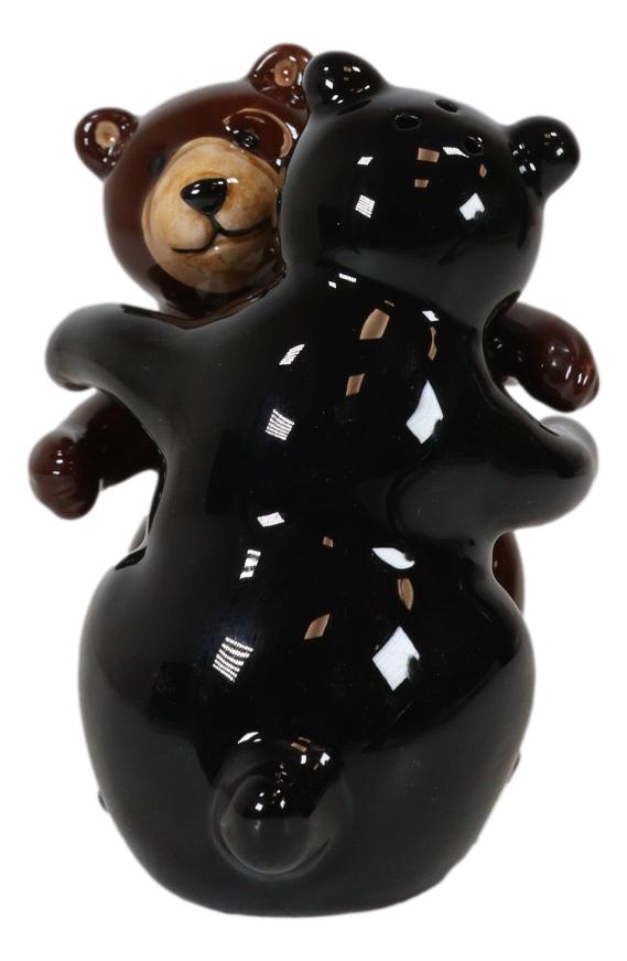 Ebros Gift Ceramic Black And Grizzly Brown Bears Hugging Dancing Salt And Pepper Shakers