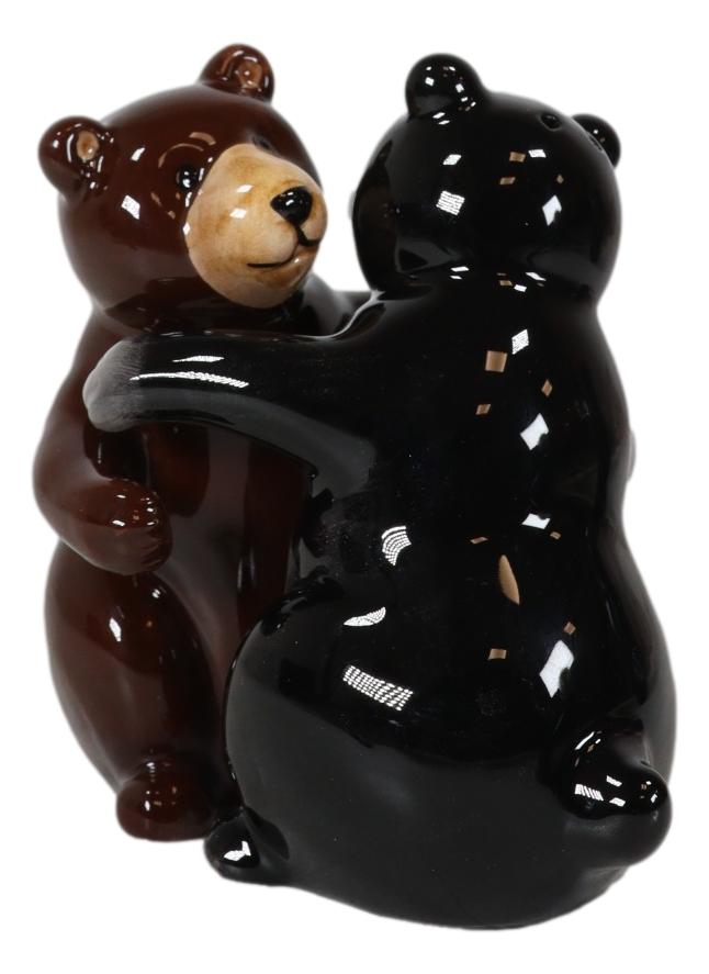 Ebros Gift Ceramic Black And Grizzly Brown Bears Hugging Dancing Salt And Pepper Shakers