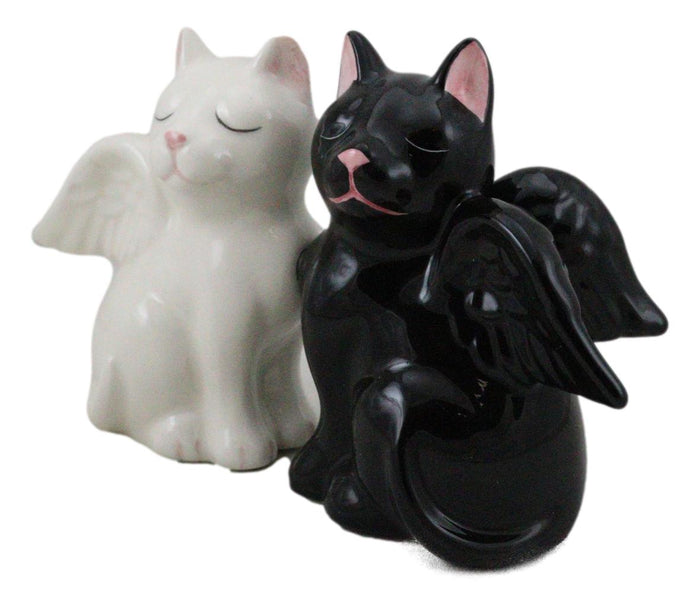 Ebros Gift Ceramic Black White Angel Kitty Cats Devil Or Angel Salt And Pepper Shakers Set