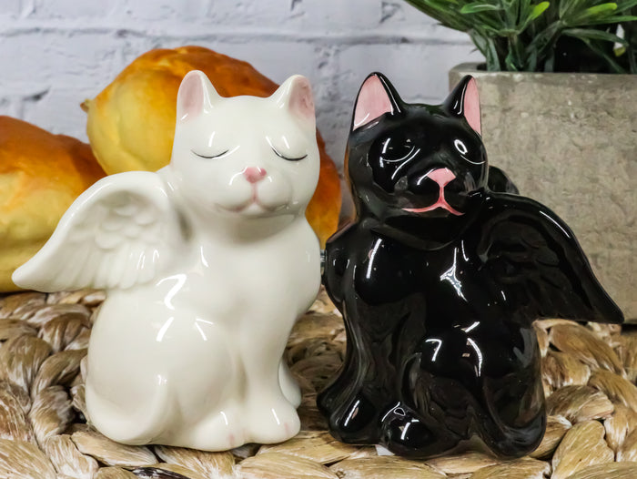 ebros gift Ceramic Black White Angel Kitty Cats Devil Or Angel Salt And Pepper Shakers Set
