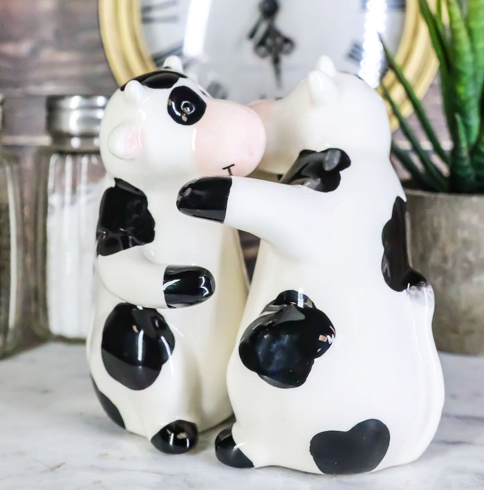 ebros gift Ceramic Bovine Love Holstein Cows Couple Dancing Salt And Pepper Shakers Set