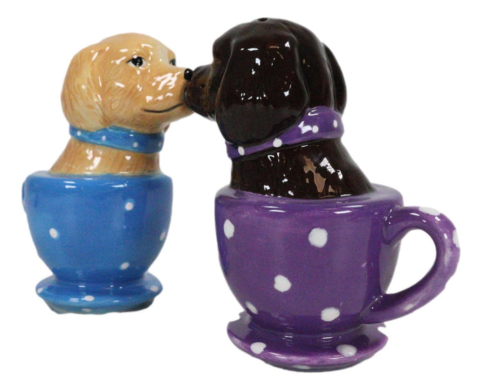 Ebros Gift Ceramic Chocolate And Fawn Labrador Puppy Dogs In Tea Cups Salt Pepper Shakers