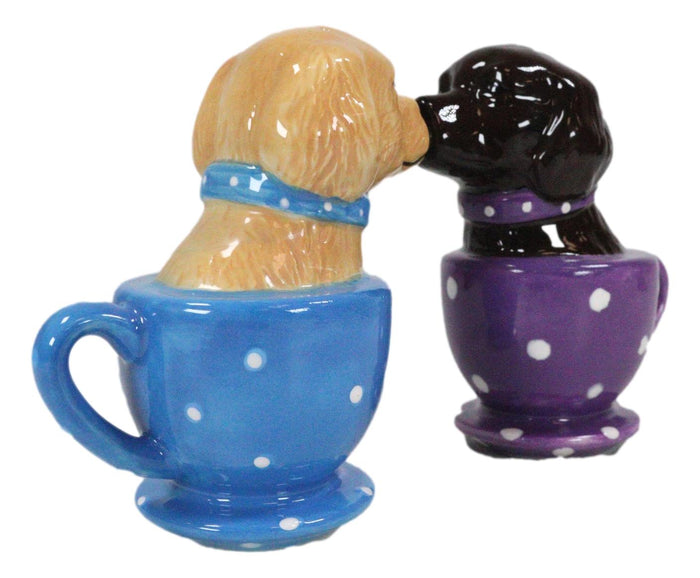 Ebros Gift Ceramic Chocolate And Fawn Labrador Puppy Dogs In Tea Cups Salt Pepper Shakers