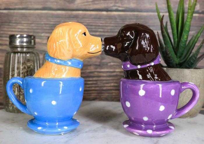 ebros gift Ceramic Chocolate And Fawn Labrador Puppy Dogs In Tea Cups Salt Pepper Shakers
