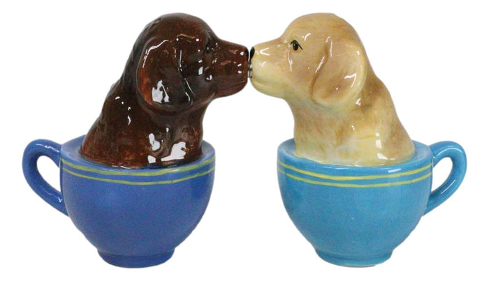 ebros gift Ceramic Chocolate And Fawn Teacup Labrador Puppy Dogs Salt Pepper Shakers Set