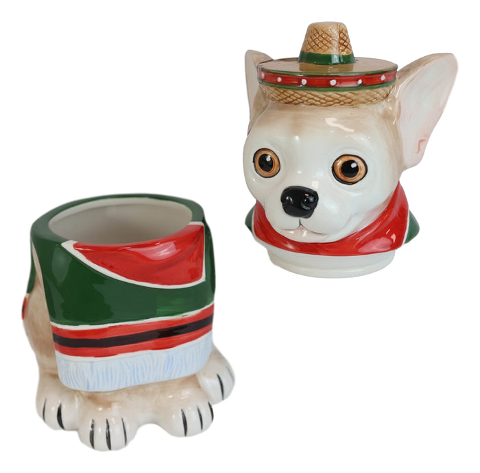 Ebros Gift Ceramic Cinco De Mayo Chihuahua Dog With Sombrero Hat And Serape Cookie Jar 10"H