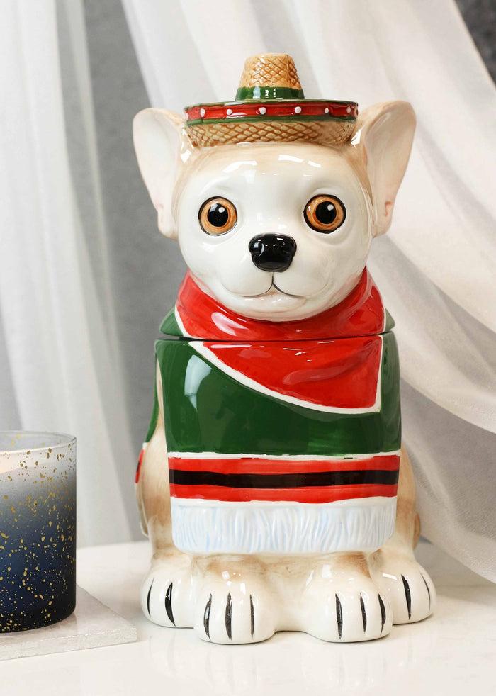ebros gift Ceramic Cinco De Mayo Chihuahua Dog With Sombrero Hat And Serape Cookie Jar 10"H