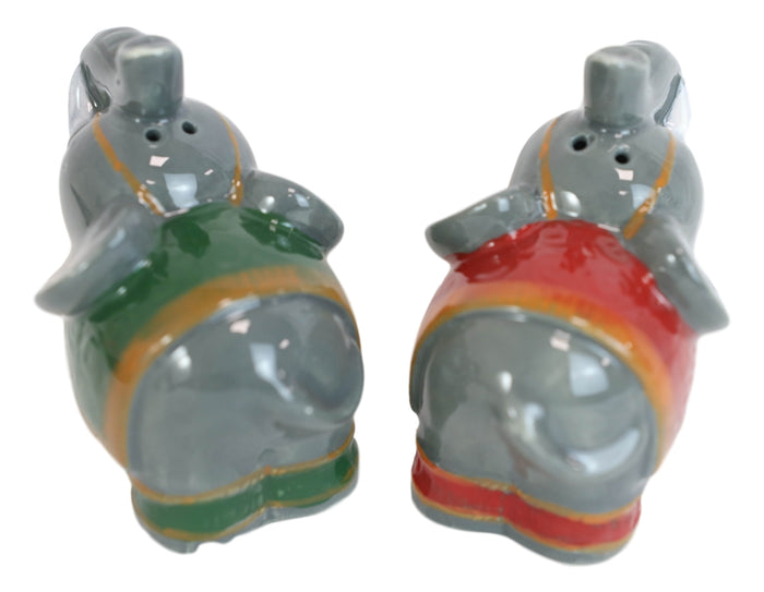 Ebros Gift Ceramic Circus Carnival Elephants Trunks Up Salt Pepper Shakers Figurine Set