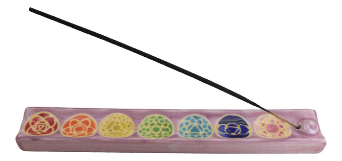 ebros gift Ceramic Colorful Rainbow 7 Chakra Zone Colors Mandala Flowers Incense Holder