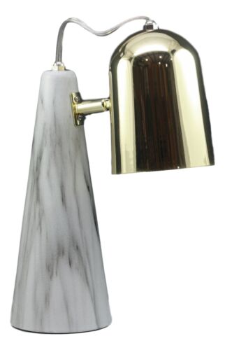 Ebros Gift Ceramic Contemporary Cone Task Table Lamp Faux Carrara Marble Base Gold Shade