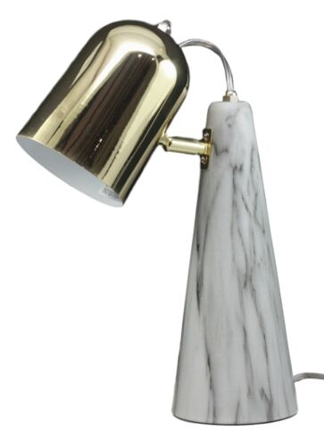 Ebros Gift Ceramic Contemporary Cone Task Table Lamp Faux Carrara Marble Base Gold Shade