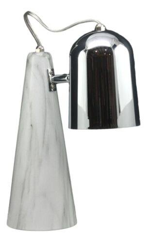 Ebros Gift Ceramic Contemporary Cone Task Table Lamp Faux Carrara Marble Base Silver Shade