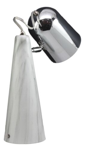 Ebros Gift Ceramic Contemporary Cone Task Table Lamp Faux Carrara Marble Base Silver Shade