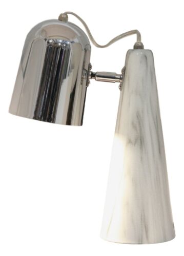 ebros gift Ceramic Contemporary Cone Task Table Lamp Faux Carrara Marble Base Silver Shade