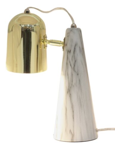 ebros gift Ceramic Contemporary Cone Task Table Lamp Faux Carrara Marble Base Gold Shade