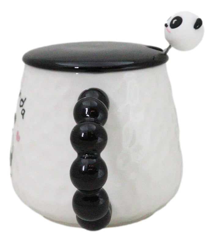 Ebros Gift Ceramic Cute Lucky Laughing Panda Bear With Lid And Panda Head Spoon Mug Cup