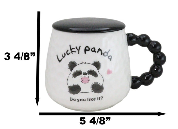 Ebros Gift Ceramic Cute Lucky Laughing Panda Bear With Lid And Panda Head Spoon Mug Cup