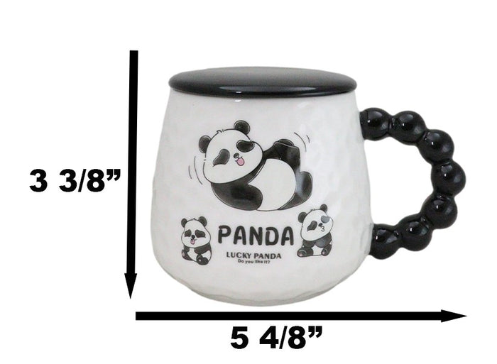 Ebros Gift Ceramic Cute Lucky Panda Bear Cartoon With Lid And Panda Head Spoon Mug Cup